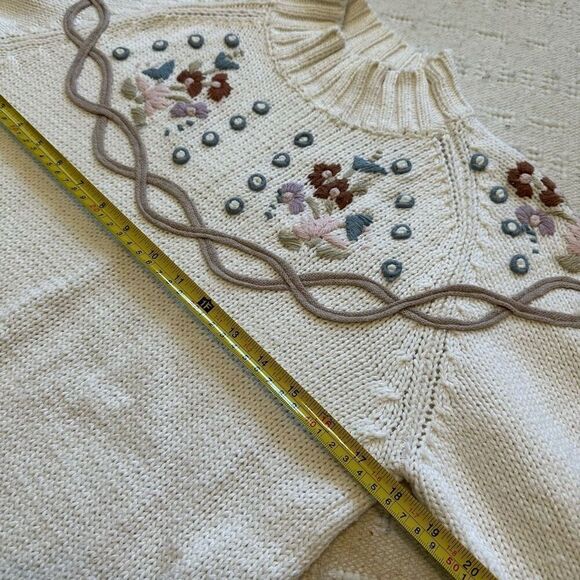 Vintage Marnie West Floral Grandma Feminine Coquette Heavy Knit Sweater Medium - Picture 10 of 11